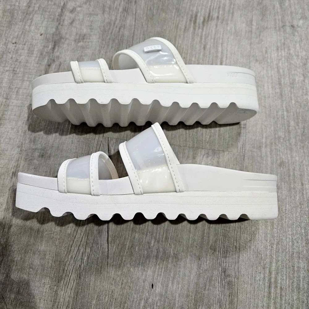 Reef Water Vista Higher Sandals Womens 8 White Platform Chunky Slide Beach Shoes